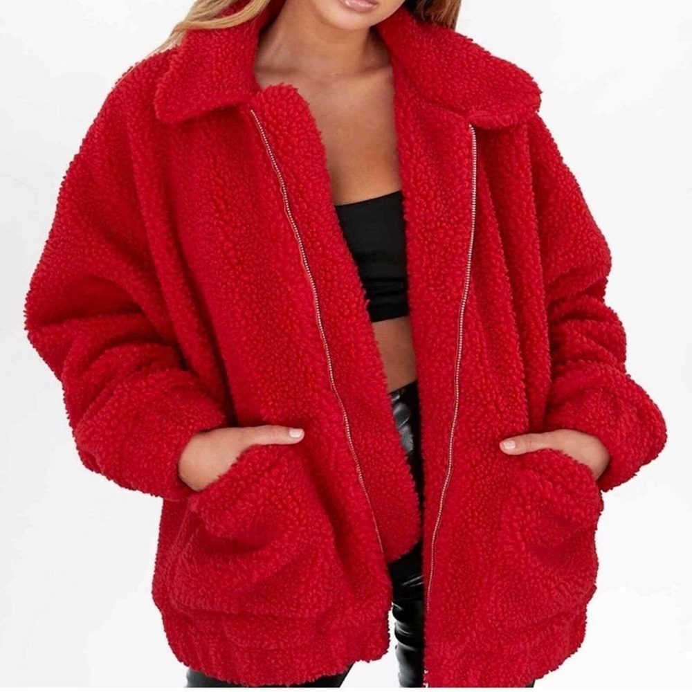 I am Gia red teddy jacket